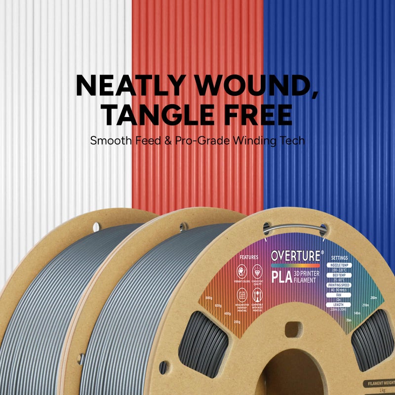 OVERTURE 2KG Bundle PLA Filament 1.75mm, Neatly Wound 3D Printer Filament 2 Pack 1kg Spool (2.2lbs), Dimensional Accuracy +/- 0.02 mm, Fit Most FDM 3D Printers (Space Gray 2-Pack) - Image 2